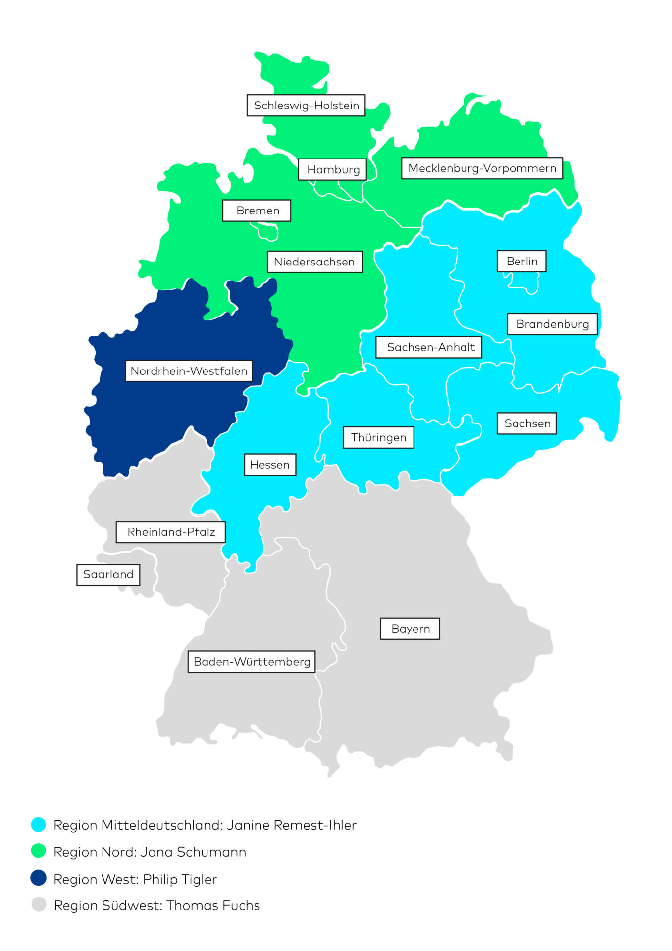 Deutschlandkarte Vertrieb BuU_Zeichenfläche 1 Landkarte Ansprechpartner Bauen und Umwelt